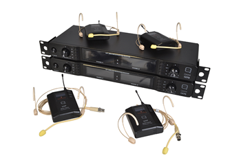 4 Way Wireless Microphone Set with Belt packs and Headsets Racked Ready to Use